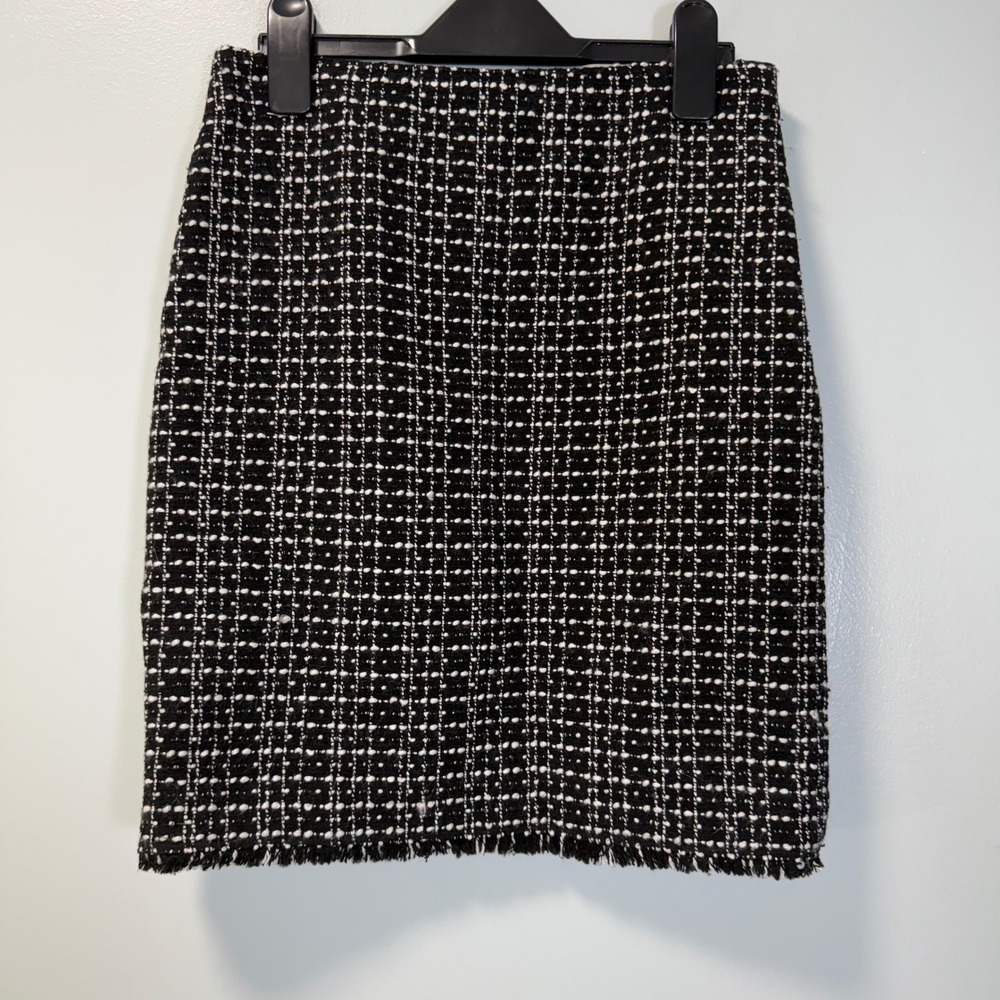 Ann Taylor Petite Black White Tweed Wool Blend Mini Skirt 00P 348871 Office